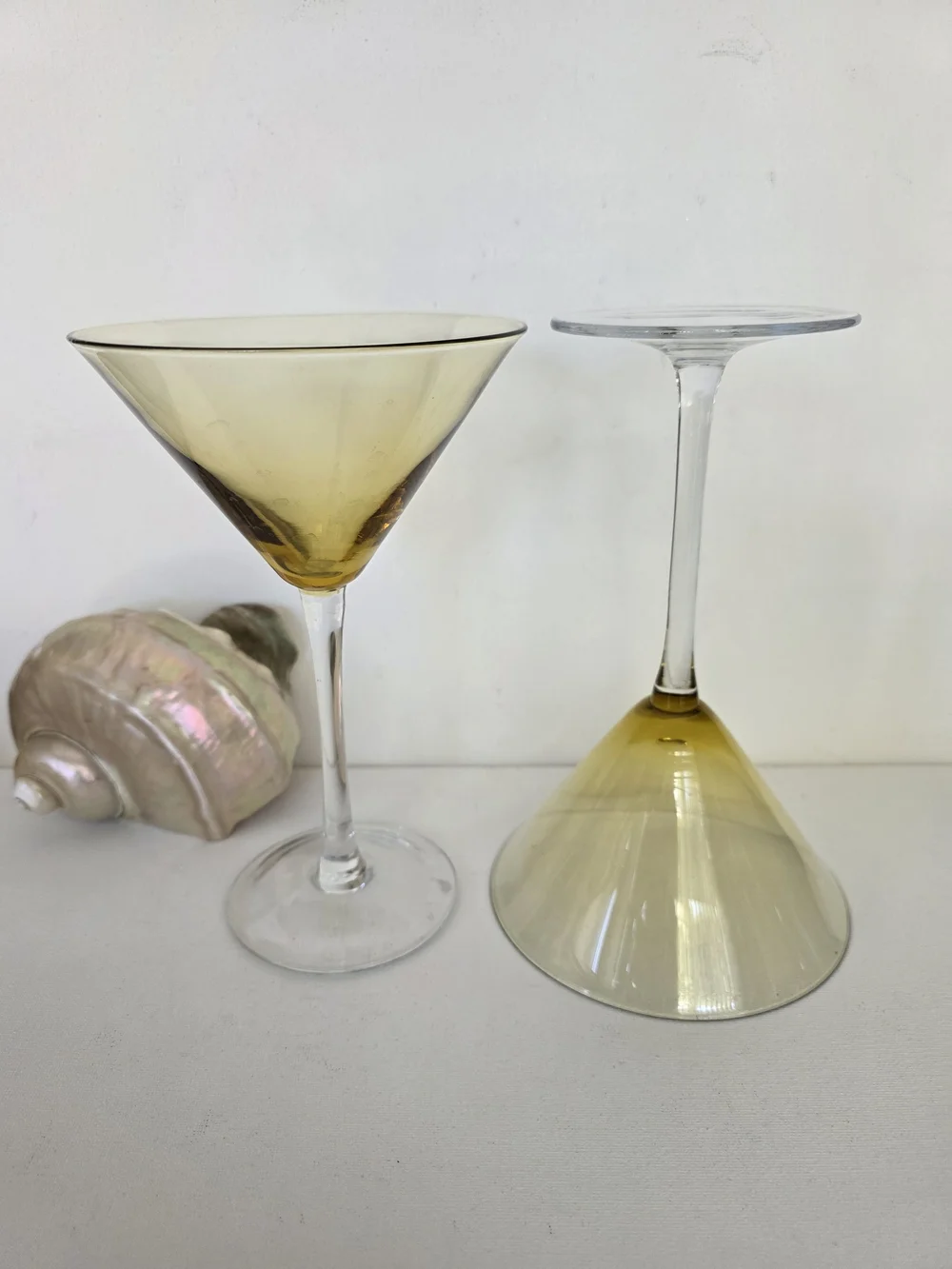 Vintage Set of 2 Amber-Tinted Martini Glasses